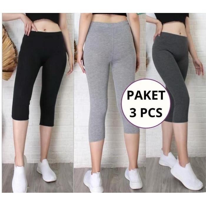 Bisa Cod - Paket Legging Kaos 3 Pcs 3/4 Pendek Celana Legging Kaos Fit Lembut Standar Nyaman Stretch