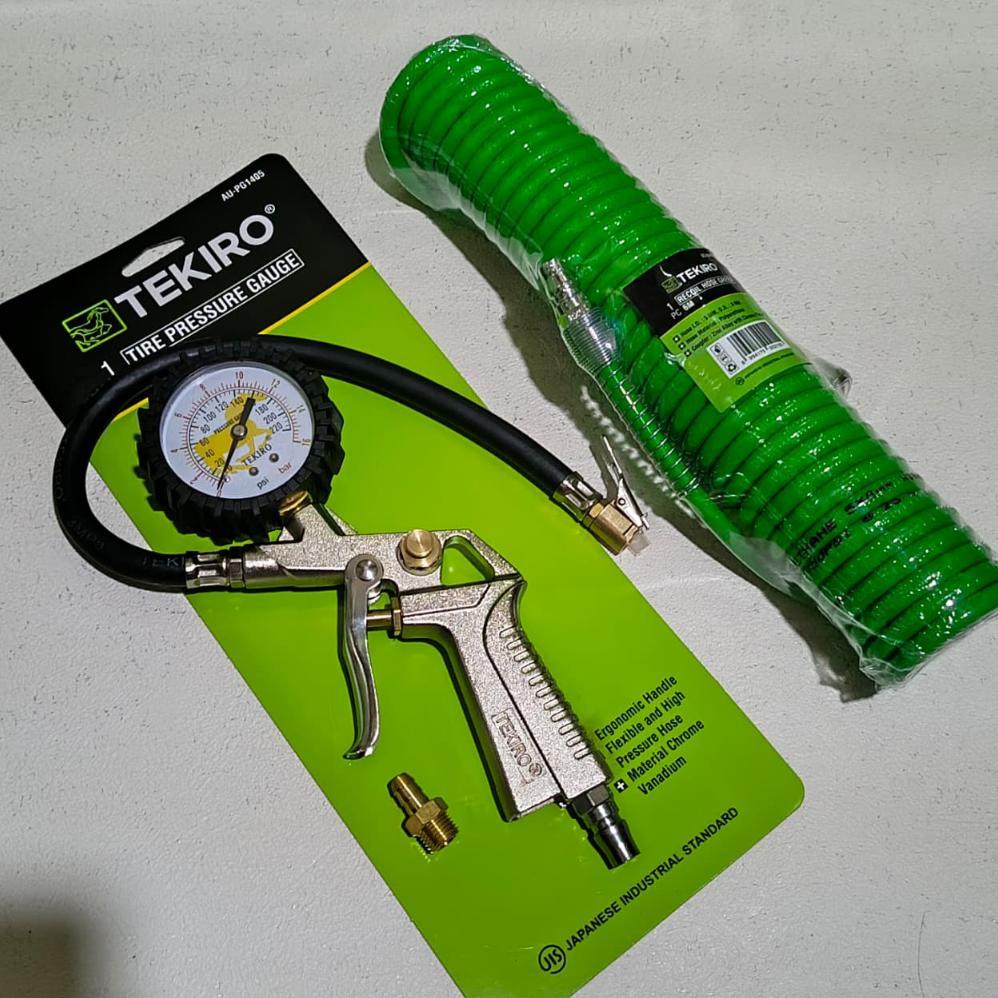 Ready Paket lengkap 2 set / Tekiro alat Pompa / Tekiro Tire pressure gauge 200PSI / Isian angin 3 fu