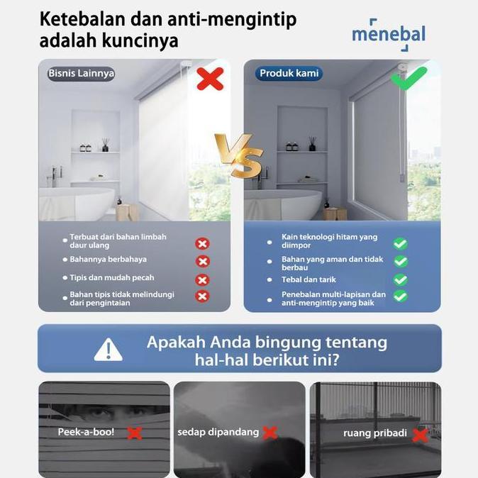 WISPACE Roller Blinds Gorden Minimalis Point 85%Dimout Dapur&Kantor Hiasan Dinding Ruang Tamu Tanpa 