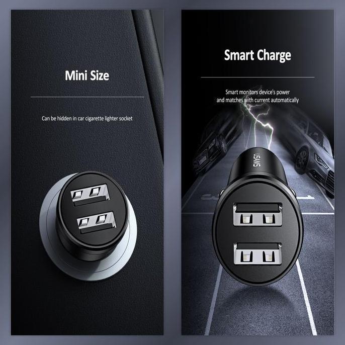 USAMS C20 ADAPTER CHARGER MOBIL DUAL USB MINI 2.4A CAR CHARGER