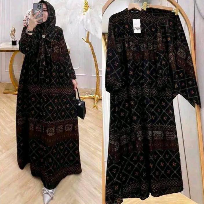 100% Aman Gamis Rayon Diamond Motif - Gamis Rayon Diamond Premium Set Hijab - Gamis Stelan Hijab - G