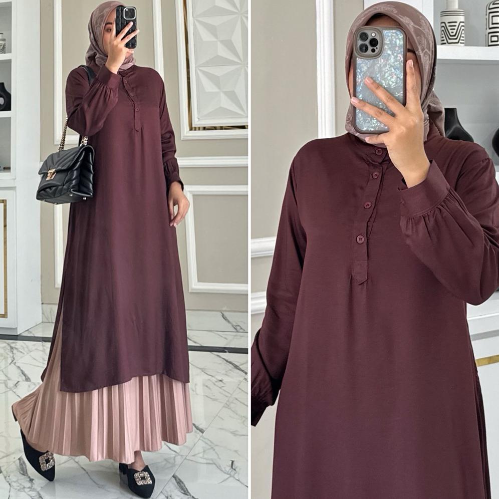 Kualitas Super Kalea Tunik By Zalfa Outfit / Long Tunik Rayon Twill Polos Premium