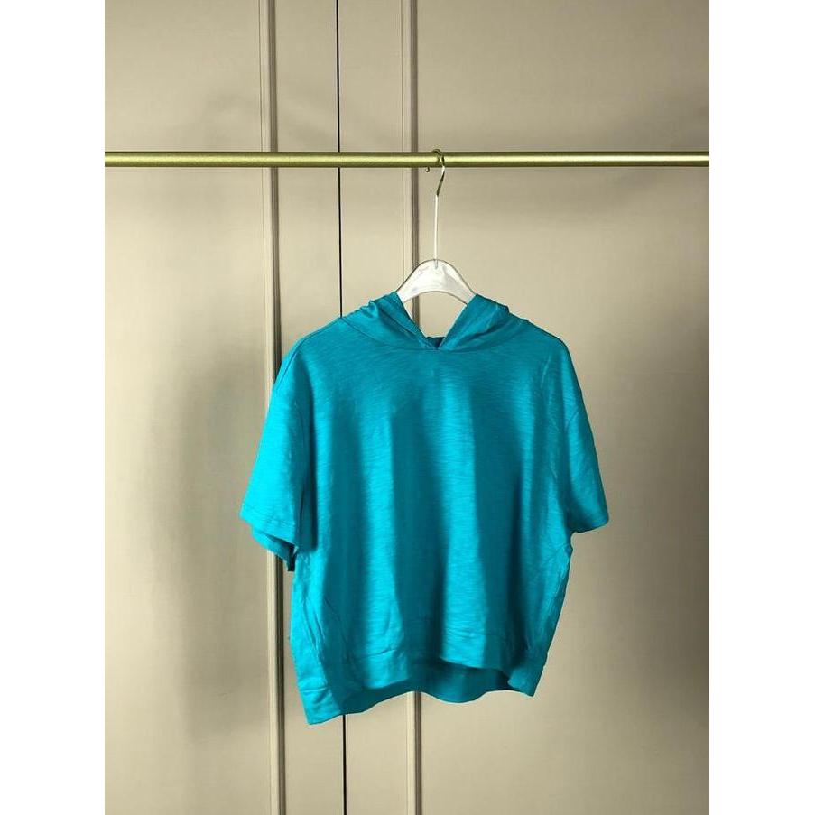 Tensione- [Minne] Atasan Olahraga Crop Wanita Lengan Pendek Dengan Hoodie