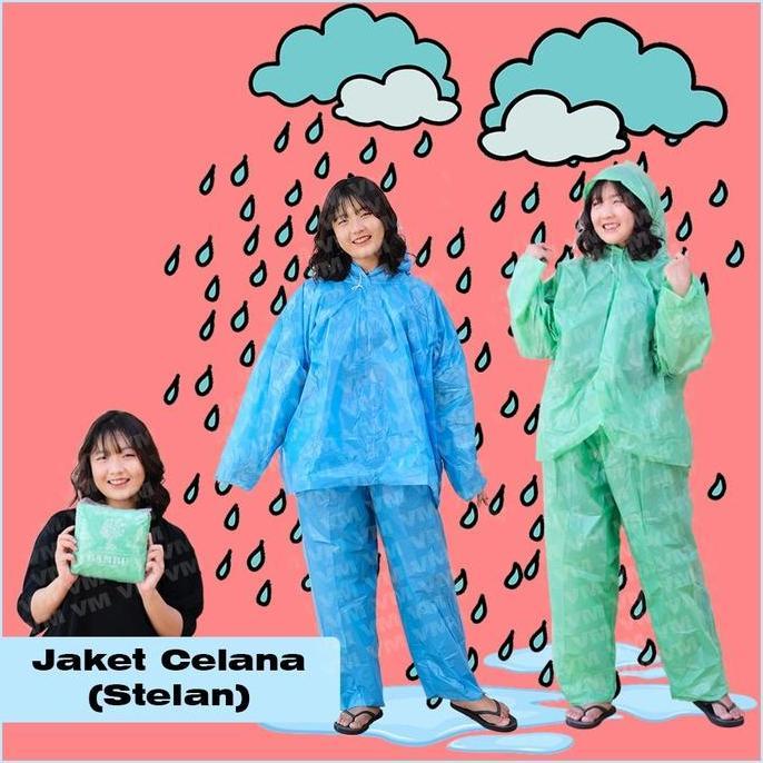 Jas Hujan Plastik 1 lusin HDPE Stelan Celana Bambu 12 pcs