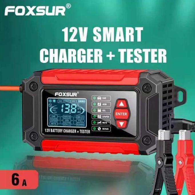 2in1 Smart Charger Foxsur Battery Tester Detector 12Volt Foxsur FTC-1206 Charger Aki + Tester Batter