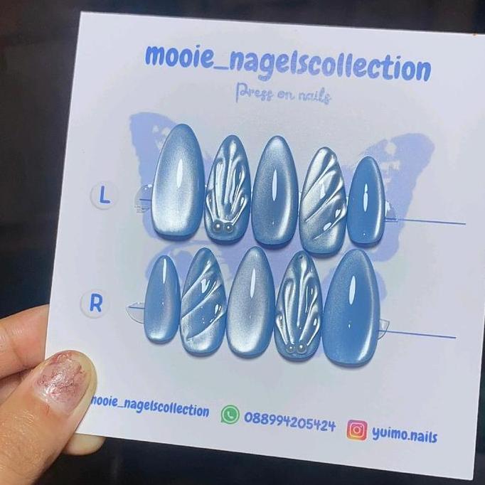 PRESS ON NAILS FREE LEM GEL +1 PAKET TOOLKIT LILAC SILKY CAT EYE DESIGN MERMAID KERANG 3D | KUKU PAL