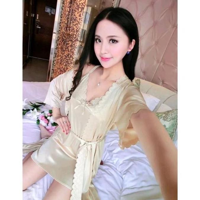 Baju tidur kimono tricot 2in1 / lingeerir sexy L&XXL