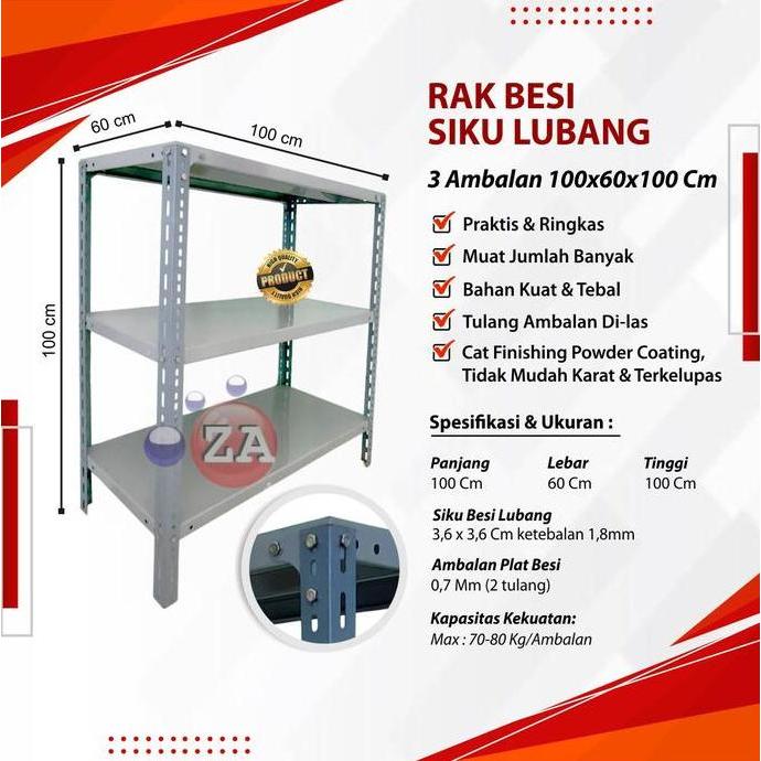 Rak Besi Siku Lubang 3 Susun Meja Rak Aquarium ( 100 X 60 X 100Cm ) Baru