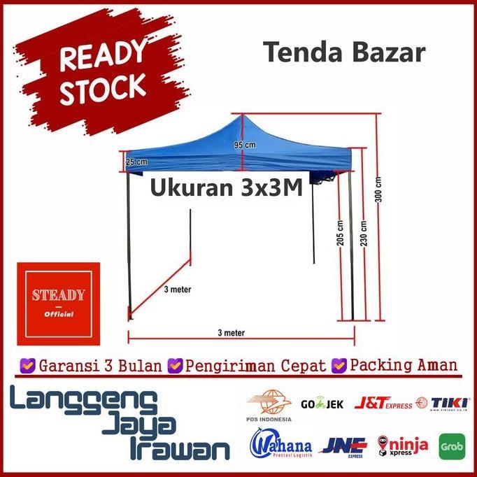 Tenda Lipat 3X3 M Tenda Bazar Tenda Pameran Tenda Ukuran 3 X 3 Parkir Portable Lipat Camping Outdoor