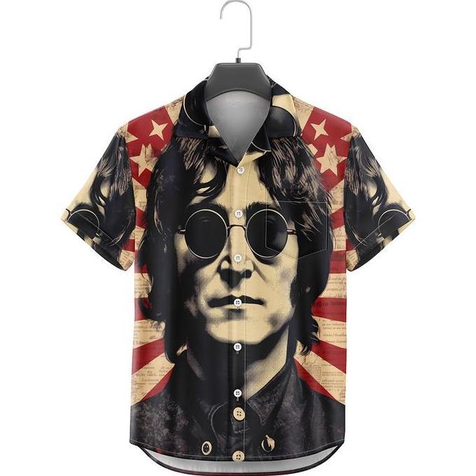 DOWEAR BAJU KEMEJA KEKINIAN PRIA WANITA MOTIF JOHN LENNON 385 PRINTING BAHAN KATUN MIKRO KH
