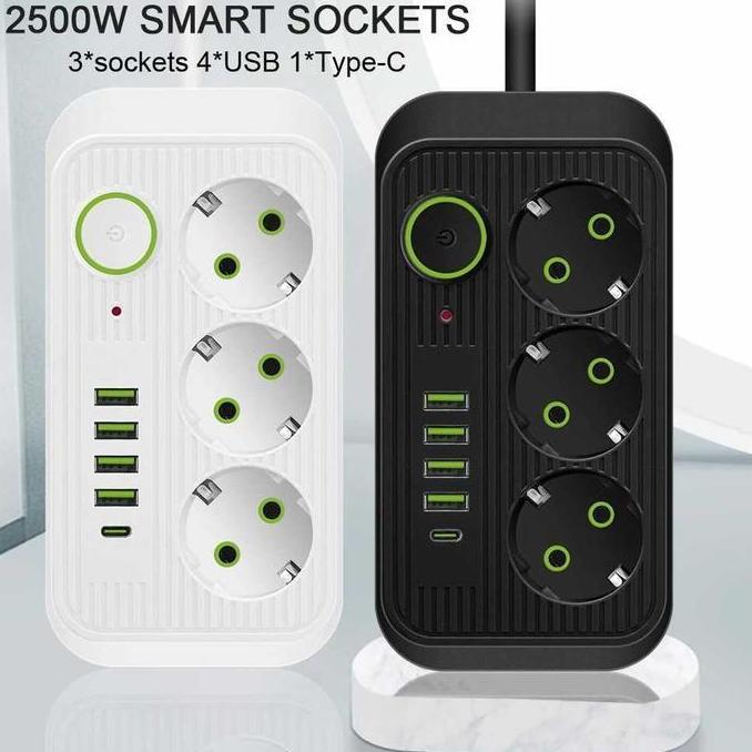 STOP KONTAK LANTAI USB TYPE C COLOKAN LISTRIK 3 LUBANG 4 USB 2500 WATT EXTENSION ADAPTOR READY