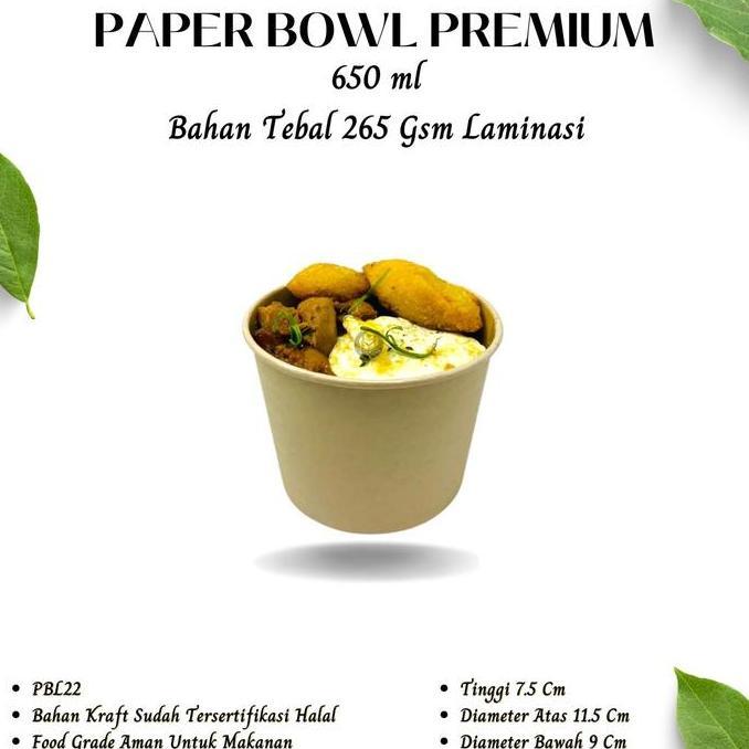 TERLARIS [25 PCS] PAPER BOWL 650ML FOOD GRADE / RICE BOWL KRAFT TANPA TUTUP / PAPER BOWL FOOD GRADE 