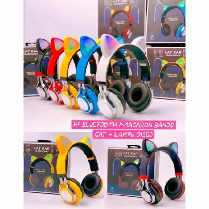 HANDFREE HANDSET BANDO CAT EAR BLUETOOTH / EARPHONE LAMPU LED HEADSET ANDROID & IPHONE