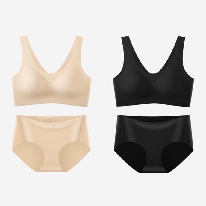OVERAJA BH+CD Set Bra Seamless Jepang Olahraga Push Up Bra Full Cup Set Pakaian Dalam Es Sutra Seaml