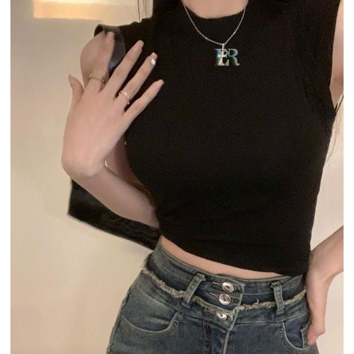 SOJEHBOW LNR Shop Atasan Lengan Pendek Bahan Cotton Premium Lengan Pendek 2 Layer Kaos Crop Top Kore
