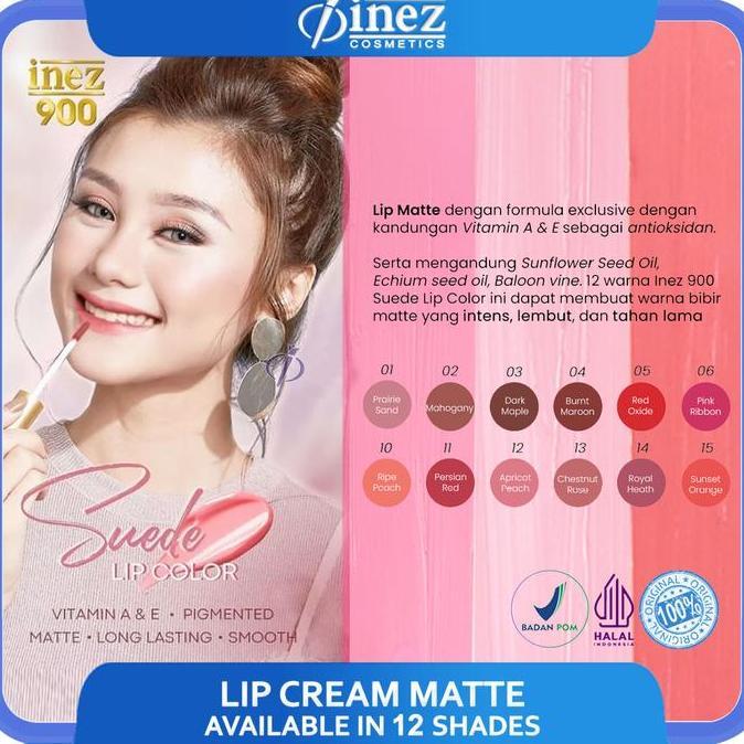 SUPER DEAL - Inez Suede Lip Color Lip Cream Matte Tahan Lama dengan Vitamin A & E Formula Ringan Hig