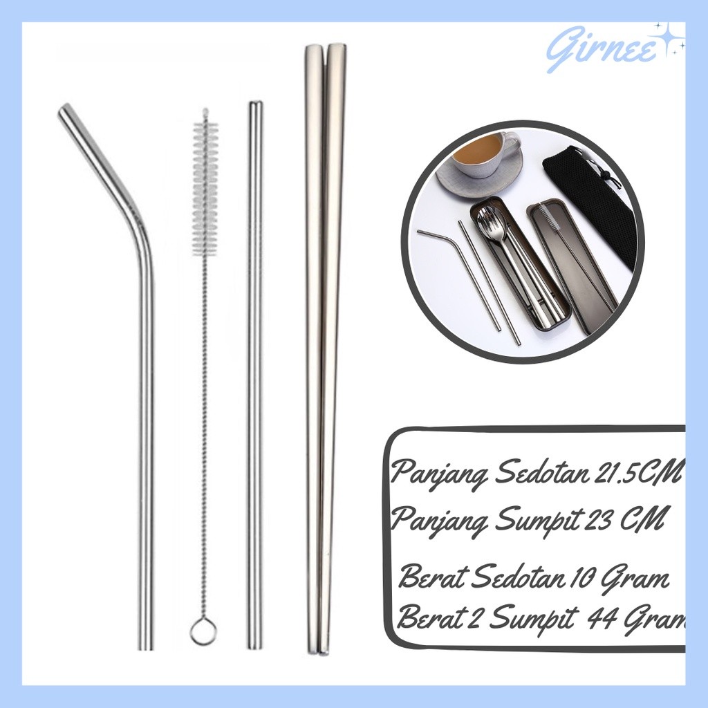 (Cod) Termurah Paket Alat Makan Minum Sujeo Korea Hitam [7In1]/Sendok Garpu Sumpit Pipih Sedotan Suj