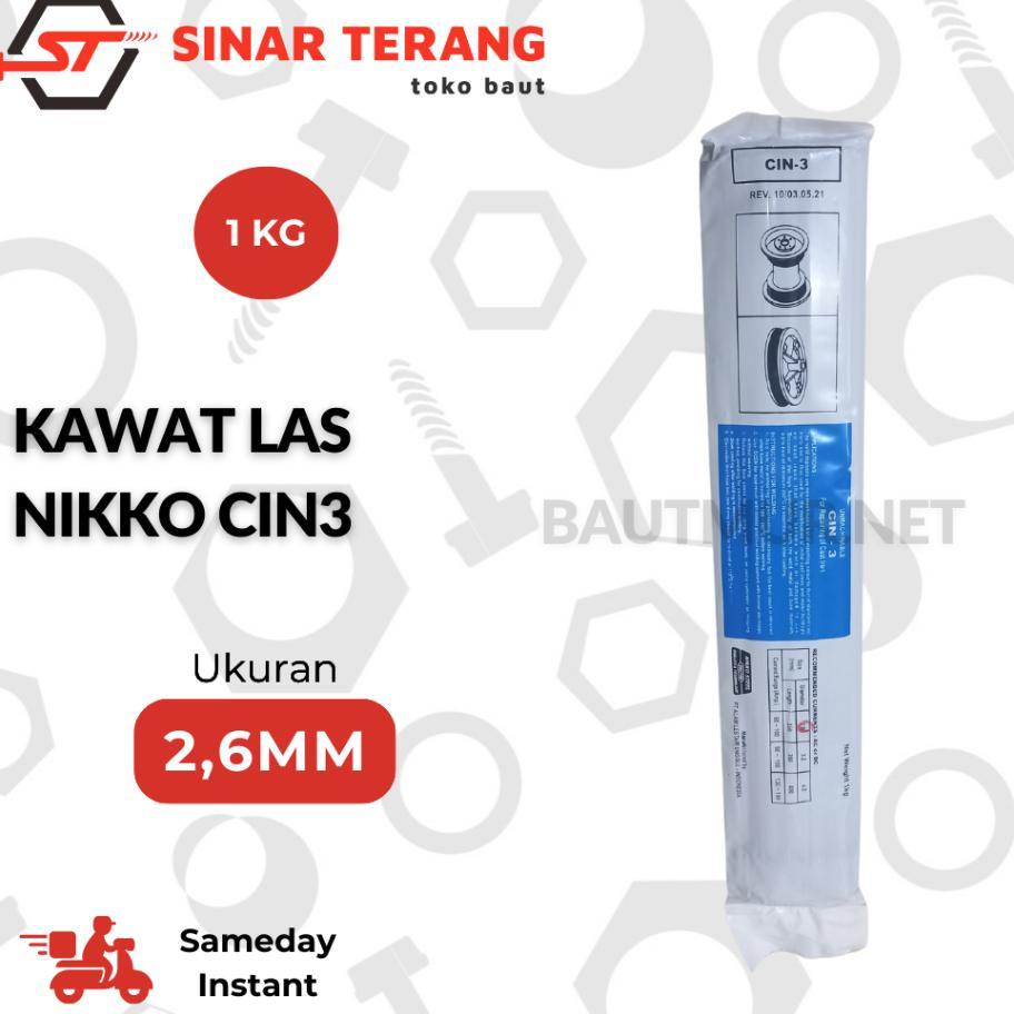 (1Kg) Kawat Las Nikko Cin3 2,6Mm X 300Mm - Kawat Las Besi Cor Ancuran