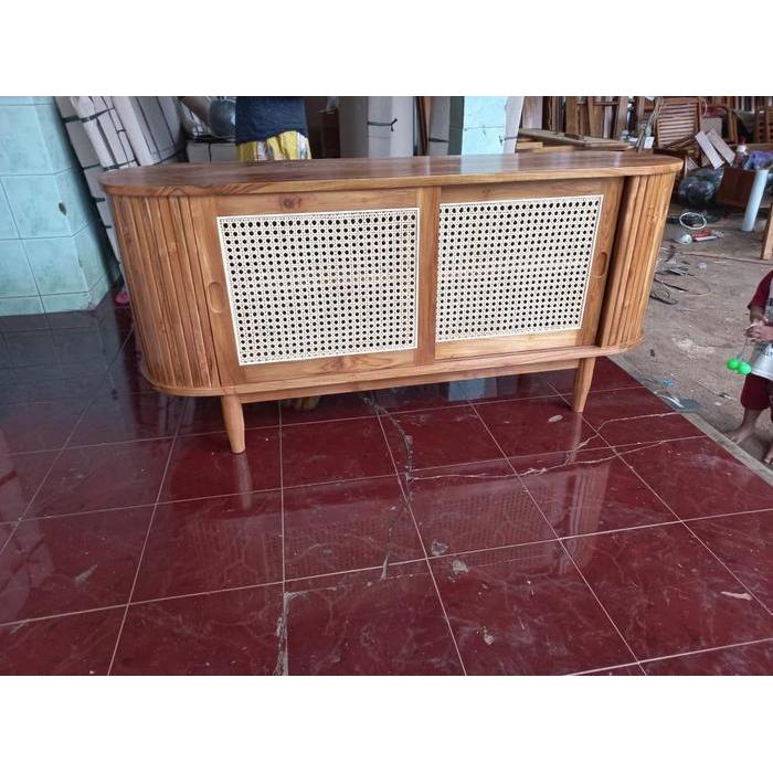 meja tv jati kombinasi rotan Furniture meja tv kombinasi rotan