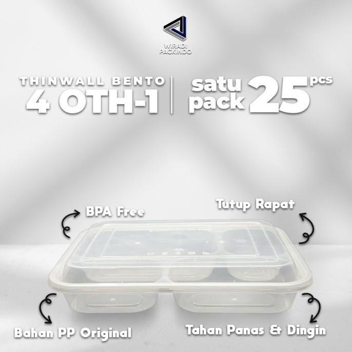 Kotak Makan Plastik 4 Sekat Dome / Thinwall Bento Sekat 4 Dome