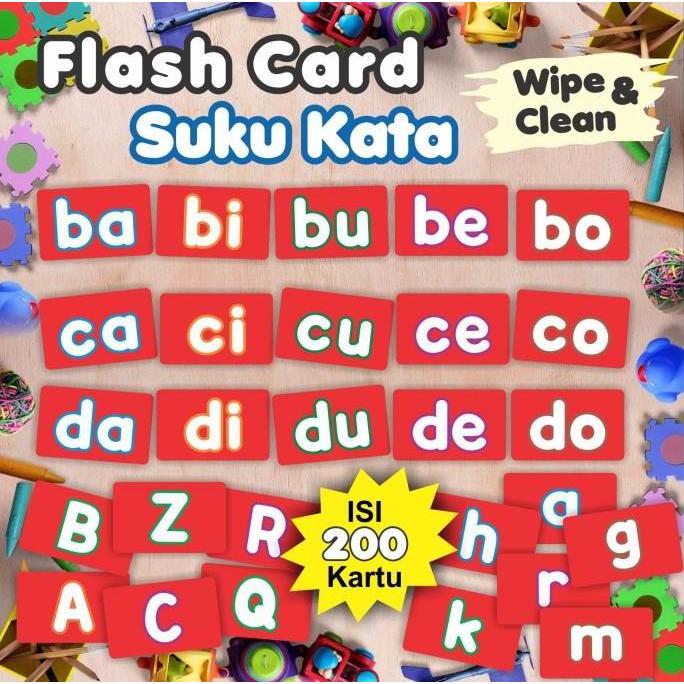 Flash Card Suku Kata Wipe Clean Belajar Baca Membaca Kartu Baca