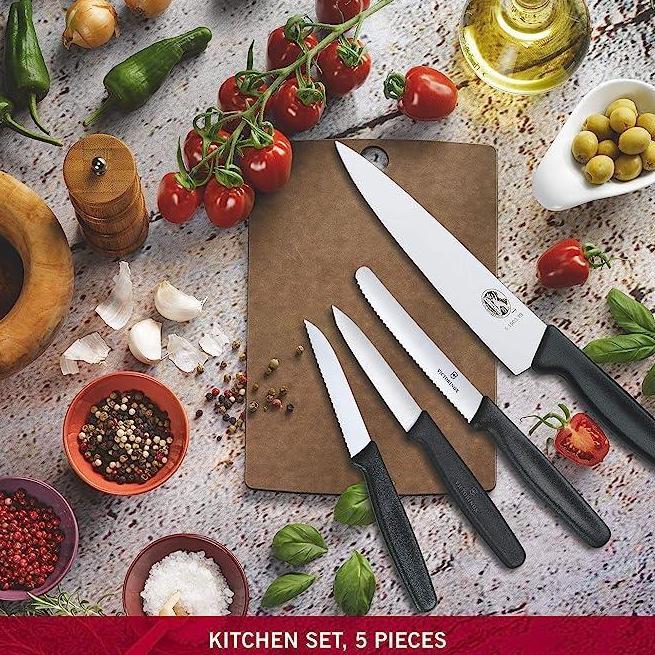 VICTORINOX KITCHEN KNIFE SET 5.1163.5 - 5 PIECE BLACK HANDLES