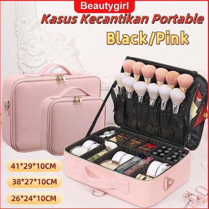 NILKAN [Ukuran Besar]Tas Kosmetik Profesional dengan Desain Koper dan Slot Penyekat untuk Perlengkap