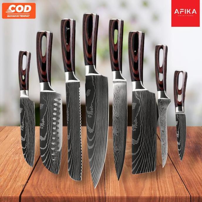 LETTER1 Pisau Dapur Chef Damascus Bahan Stainless Steel Tajam Nyaman Digenggam