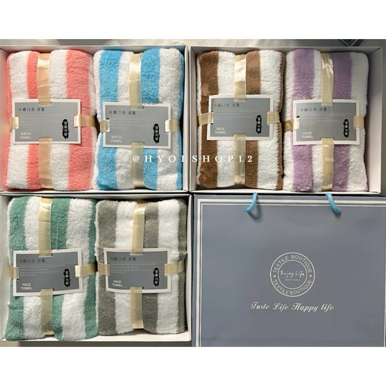 FREE ONGKIR [HY.OLSHOP12] HAMPERS SET BOX HANDUK 35X75CM COUPLE PASANGAN / HAMPERS 2IN1 KADO SOUVENI