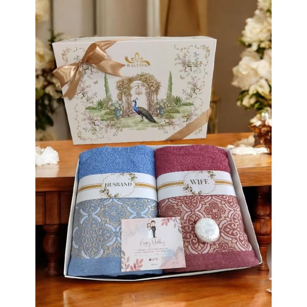BEST SELLER HAMPERS HANDUK COUPLE WEDDING BOX | HANDUK LABEL & BORDIR HUSBAND WIFE (HW) | HAMPERS HA