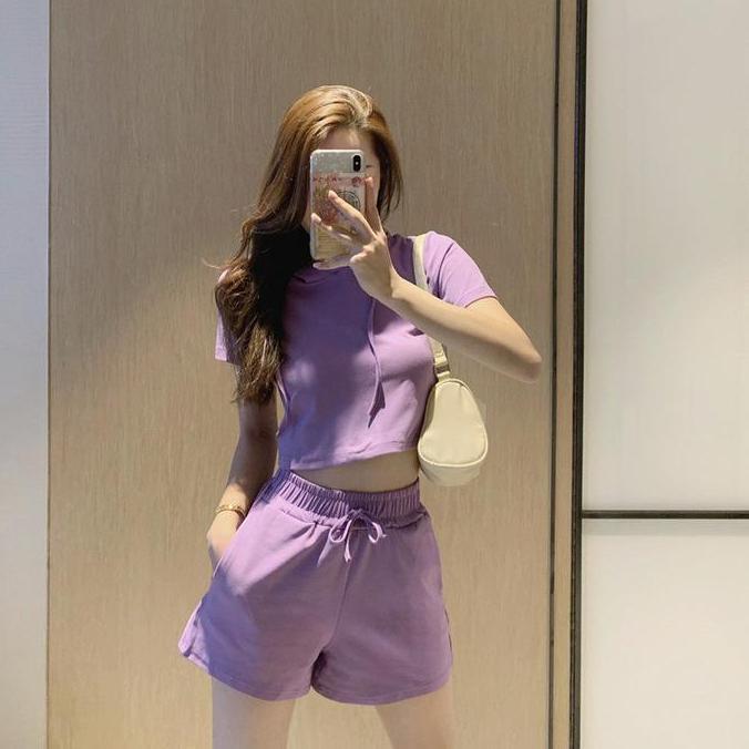 KSE-18 set baju olahraga gym senam wanita import korea jepang hitam