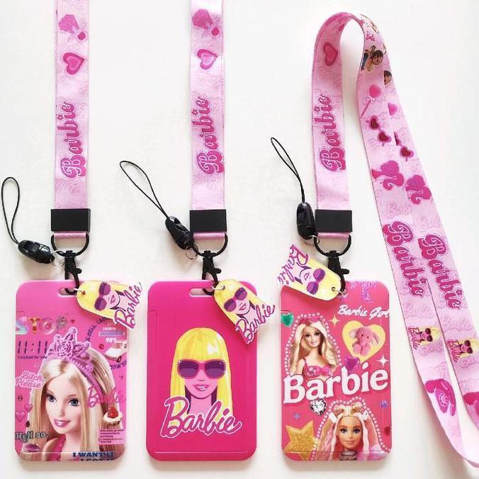 ID Card Holder Name Tag Lanyard / Kalung Wadah Kartu Identitas Tapping e-money Barbie Doll Pink Cute