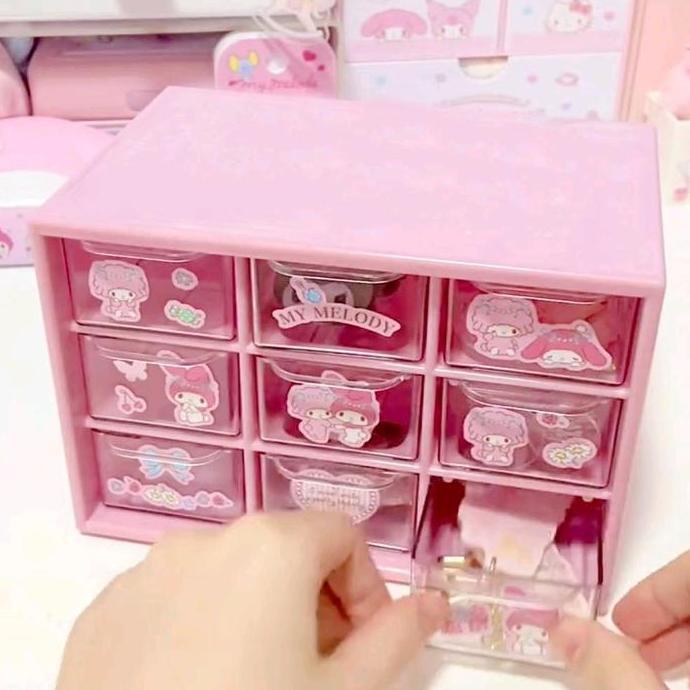 RK2162 Kotak Laci 9 sekat Sanrio FREE STICKER Box Laci Aksesoris Mini