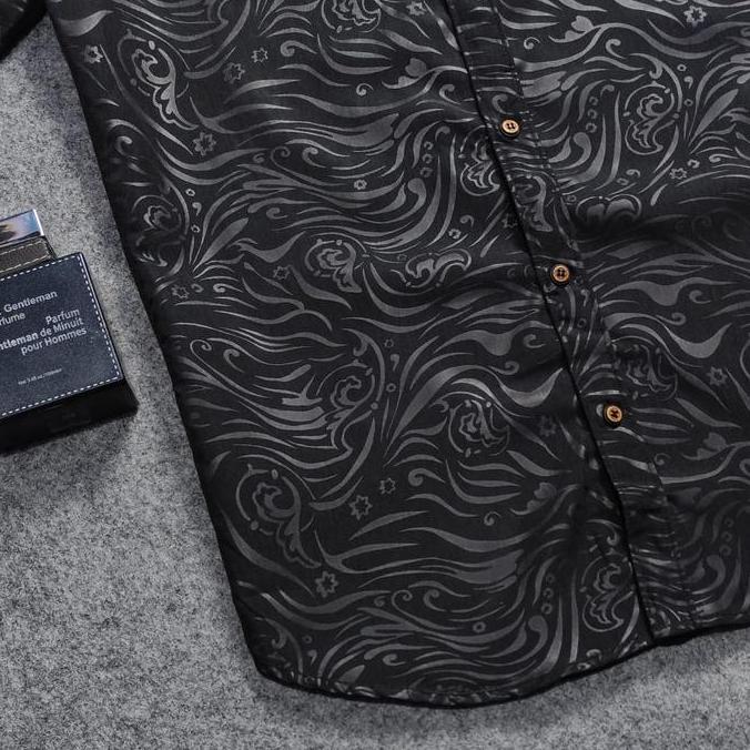 Kemeja Embos Sultan Pria Lengan Pendek Hitam Yakuza Casual Slimfit AS