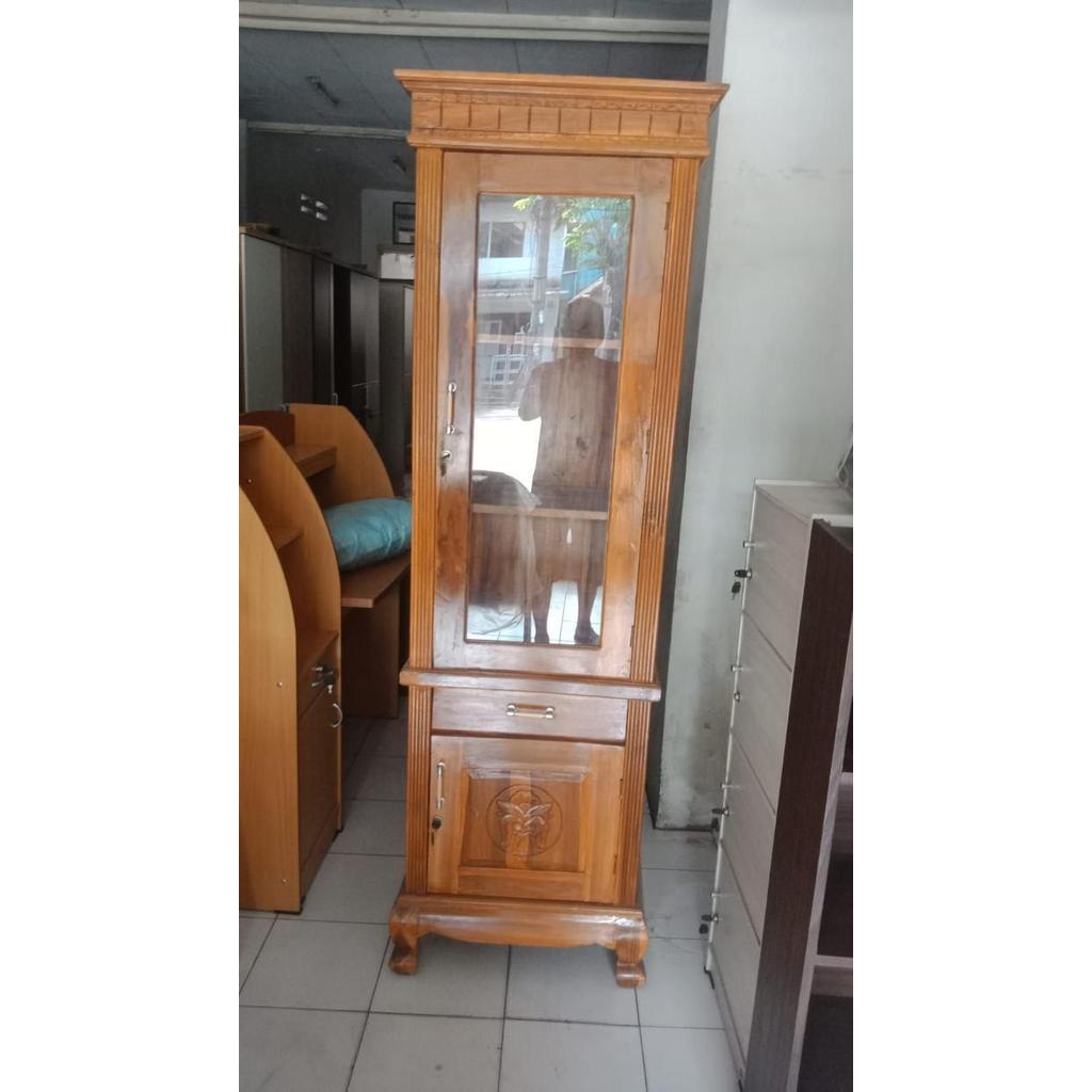 Lemari jati kaca 1 pintu