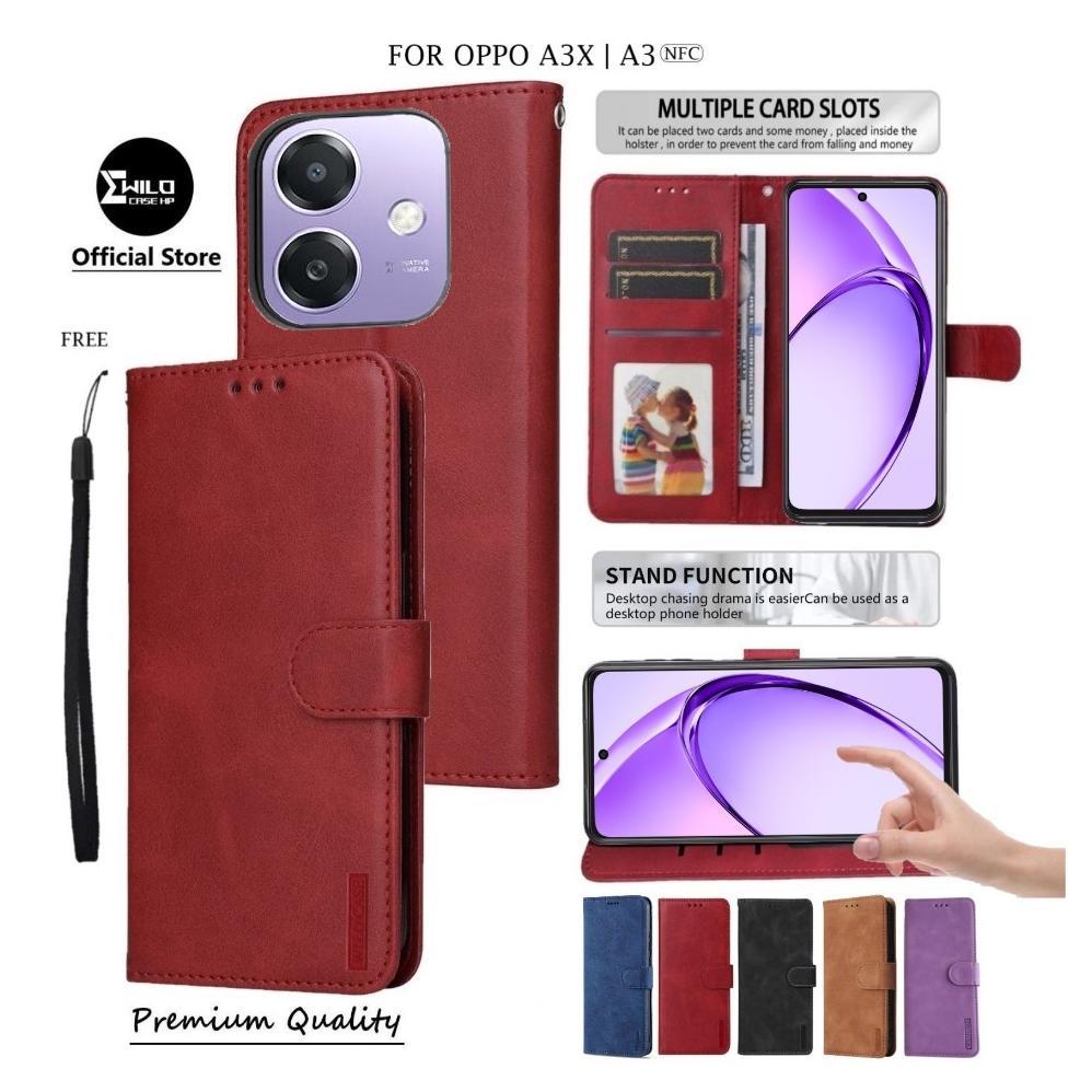 cuci gudang wilocase for oppo a3x | oppo a3 nfc  premium case flip wallet kulit/casing dompet hp