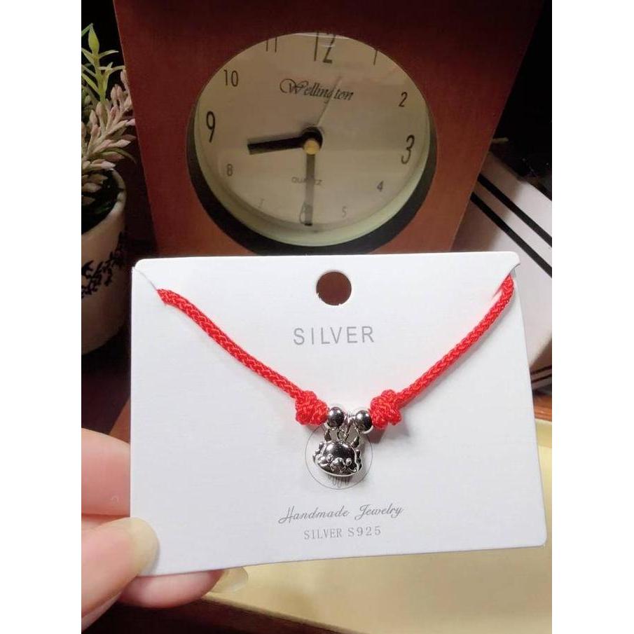 Gelang perak s925 tali merah dan liontin shio naga keberuntungan