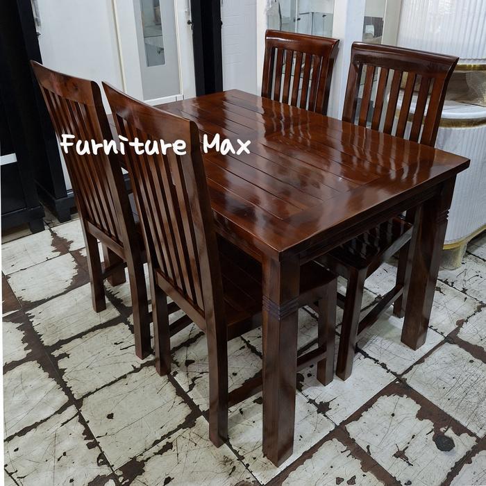 MEJA MAKAN KAYU JATI KURSI 4 / MEJA MAKAN SET KAYU JATI 4 KURSI / MEJA MAKAN KAYU JATI LIST POLOS