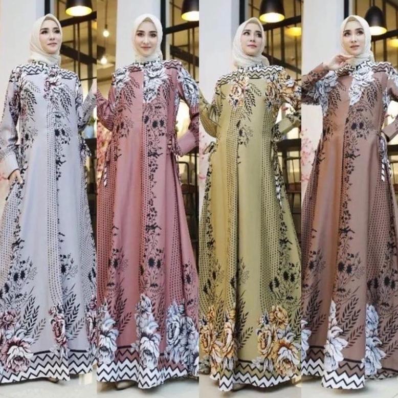 CUCI GUDANG Gamis Hyget Maxmara Jumbo Gamis Motif Amara Silk