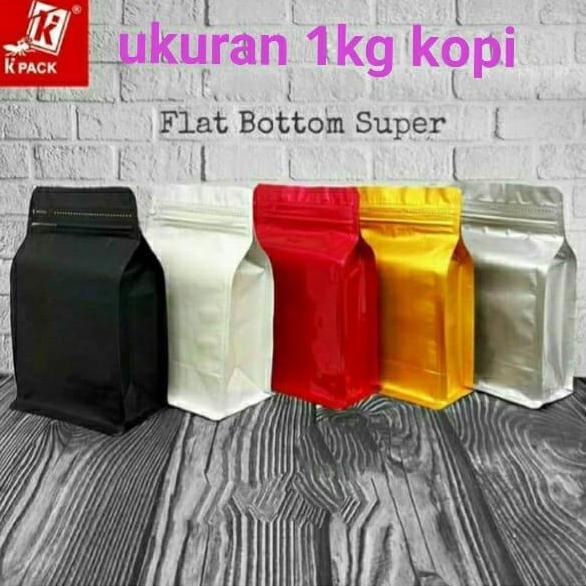 NEW isi 50 pcs K PACK Kemasan Kopi Ukuran 1kg Murah Flat Bottom Super Cocok Untuk Kopi & Jamu Bahan 