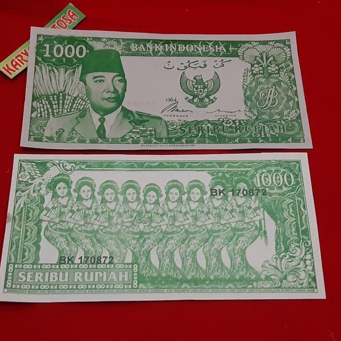 uang soekarno serimpi 9 melengkung pecahan 1000 rupiah hijau