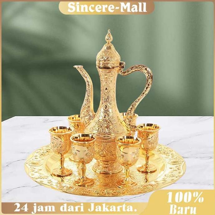 GAIZINPO Satu Set Teko Arab / 8 Buah Set Teko Arab Aladin Set Piala Emas / Set Teko Eropa / Dekorasi