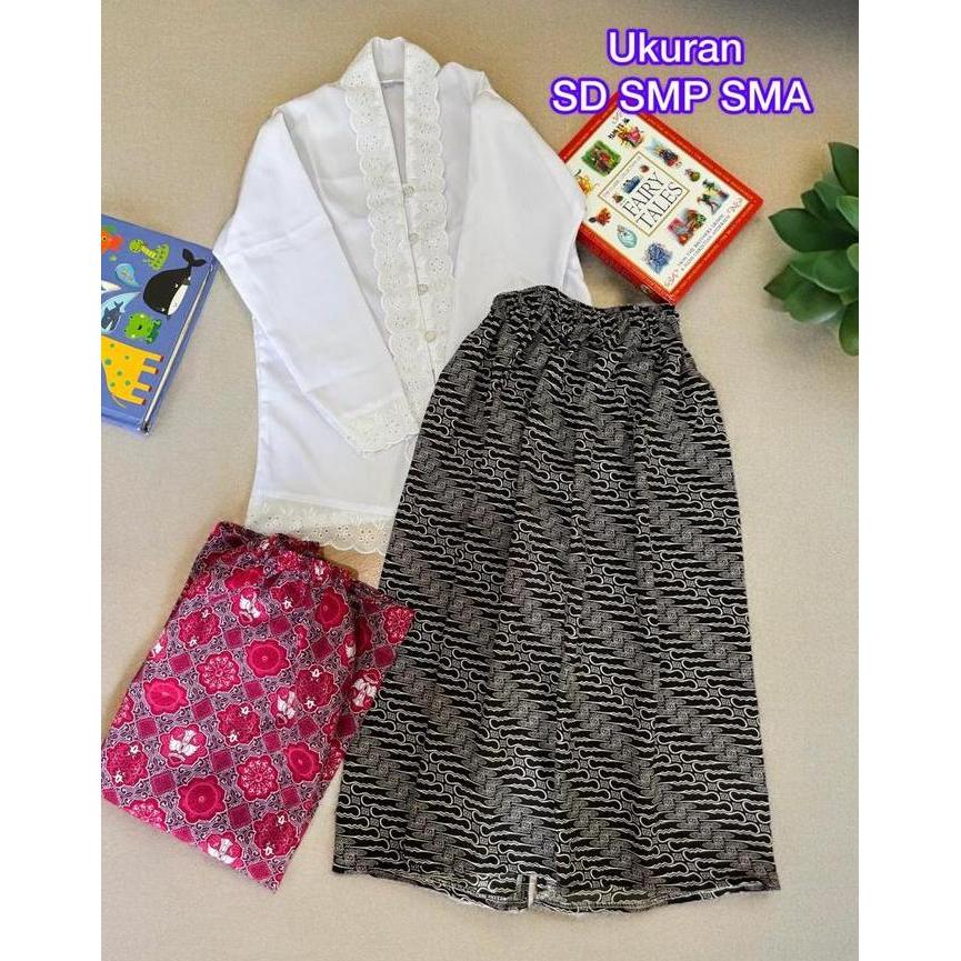 Kebaya Sekolah Anak SD SMP SMA Setelan Kebaya Anak Putih Merah Usia 4-18 Th Seragam Baju Kartini Keb
