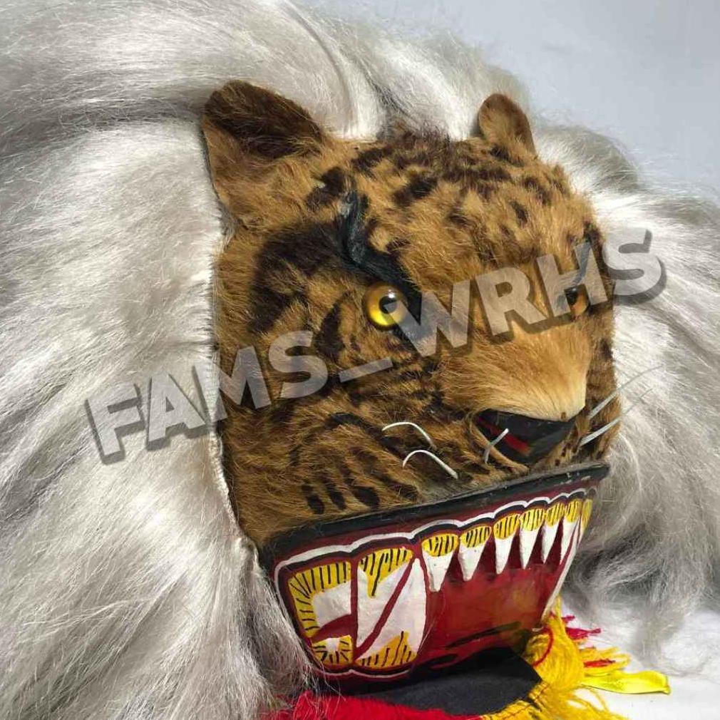 Topeng Macan Reog Ponorogo Bahan Kulit Asli Variasi Macan Coklat Fm -33