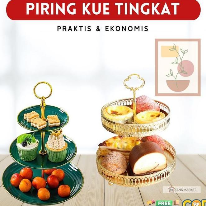 Fans Market Rak Kue Susun 2 Tingkat Dan 3 Tingkat Piring Kue Buah Cake Food Stand Display Gold Plast