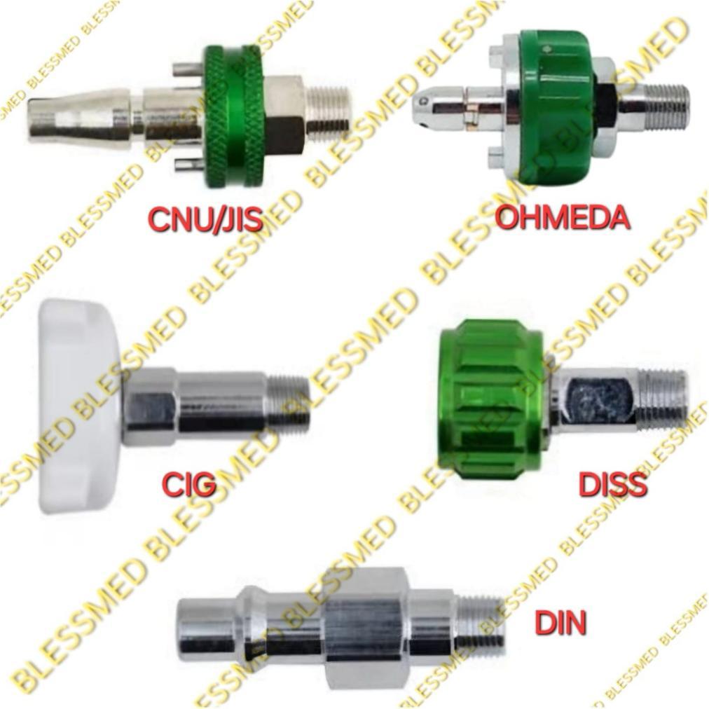 Konektor Flowmeter Oksigen Type JIS CNU/CIG/OHMEDA/DISS/DIN Adapter Flowmeter Drat 1/8"