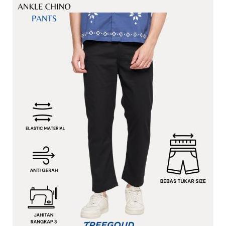 Treegoud - Celana Treegoud Celana Panjang Pria Hitam Ankle Chino Regular Fit