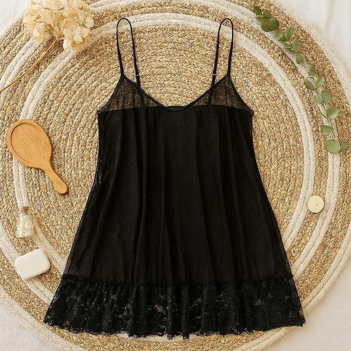 [ Happy Girl Shop ] Lingeire Dress Transparan Hot Sexy Semi Transparan Big Size Corak Lace Flower Ro