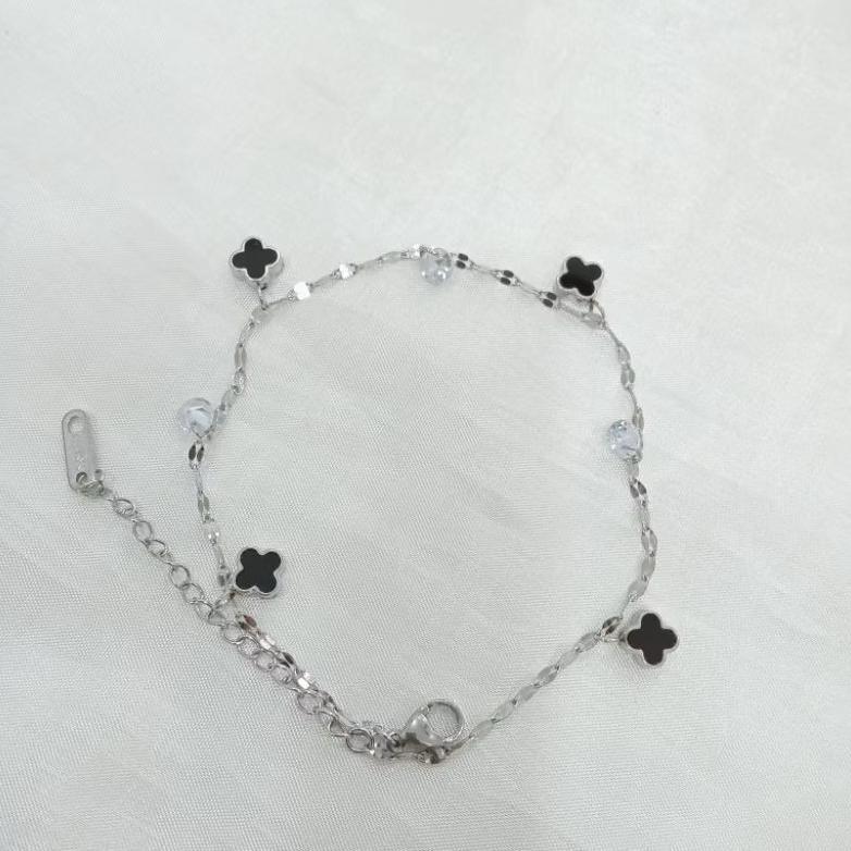 PREMIUM gelang kaki titanium clover kecil mata putih