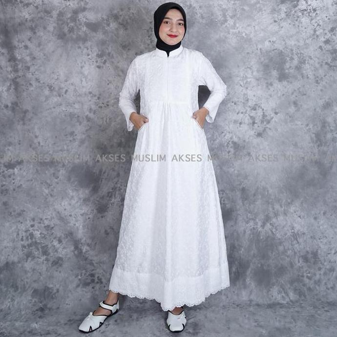 New Gamis Putih Wanita Gamis Ihrom Wanita Sutra Silky Renda Kerancang Perlengkapan Haji Dan Umroh Mu
